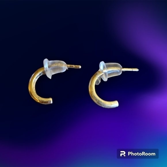 Dainty Sterling Silver Half Hoop Post Earrings - Picture 1 of 3